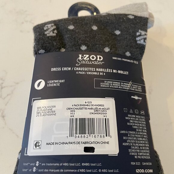 Izod Saltwater 4 Pairs Lightweight Pattern Crew Dress Socks Gry Blk Blue OS NWT - Picture 4 of 7